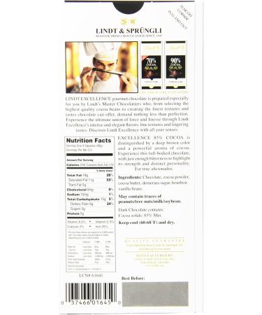 Lindt Excellence Extra Dark Chocolate 85% Cocoa 3.5-Ounce Package by Lindt - Buy Online on GoSupps.com