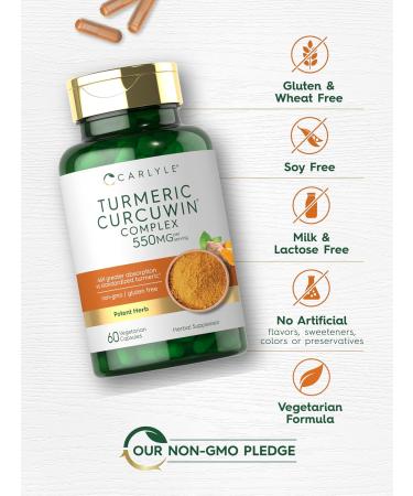 Carlyle Turmeric Curcumin 550mg | 60 Vegetarian Capsules | CurcuWin Extract Complex | Non-GMO & Gluten Free Supplement - Buy Online on GoSupps.com