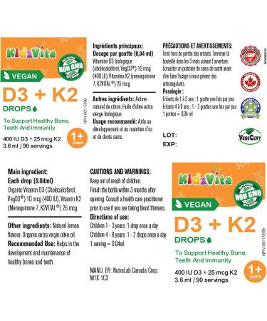 KidzVita - Vegan Vitamin D3 Drops 400IU - 3.6 ML 90 Servings 400 IU - Buy Online on GoSupps.com