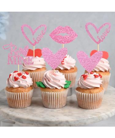 UXYOKM 24Pcs Happy Valentine's Day Cupcake Toppers Pink Glitter Love Heart Sexy Lip Be Mine Cupcake Picks Valentine Day Theme Wedding Bridal Shower Birthday Party Cake Decorations Supplies Pink a - Buy Online on GoSupps.com