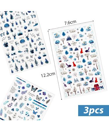 3 Sheets Christmas Nail Art Stickers Ink Blue Nail Decals Self-Adhesive Nail Sticker Manicure Tips DIY Christmas Nail Art Design Nail Decorations for Women Girls - Buy Online on GoSupps.com