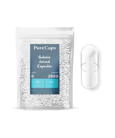 PureCaps USA - Empty Gelatin Capsules Size 0 2 000 Empty Joined Gel Pills Clear Non-GMO Certified Kosher Gluten Free and Halal Certified Pure Beef Gel Pill Capsules Empty 2000