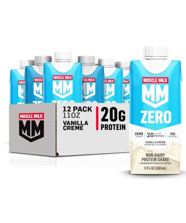 Muscle Milk Zero Protein Shake, Vanilla Crme, 11 Fl Oz Carton, 12 Pack, 20g Protein, Zero Sugar, 100 Calories, Calcium, Vitamins A, C & D, 4g Fiber, Energizing Snack, Packaging May Vary,12 Count (Pack of 1)