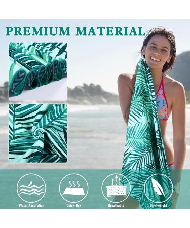2 Pack Oversized Microfiber Beach Towel Set - Sand-Free, Quick Drying, Super Absorbent - Blue/Green Leaves Print - Ideal for Beach, Pool, Camping - Soft, Lightweight, and Breathable - Buy Online on GoSupps.com