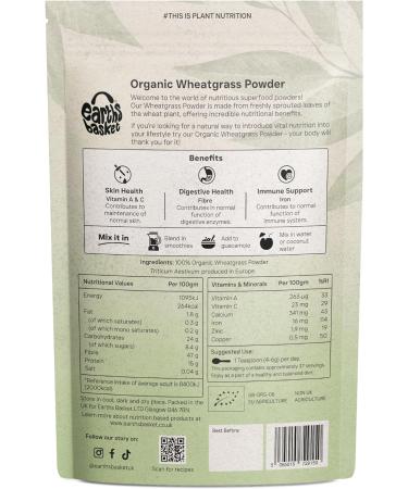 Organic Wheatgrass Powder 225g for Energy & Skin Health | Earths Basket - Buy Online on GoSupps.com