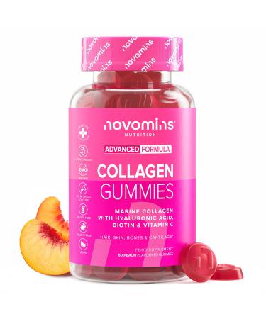 50mg Marine Collagen Gummies - Hydrolysed Collagen Peptides with Hyaluronic Acid Vitamin C & Biotin - More Convenient Than Collagen Powder - Collagen Supplements for Women - 60 Gummies - Novomins