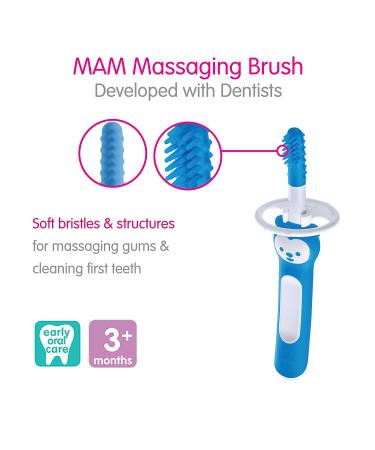 MAM Massaging Baby Toothbrush & Gum Cleaner with Brushy The Bear Character - Interactive App Included - Blue - Boys 3+ Months - 1 Count - Buy Online on GoSupps.com