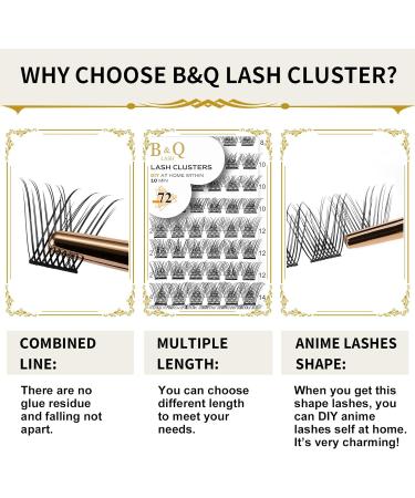 Cluster Lashes D Curl 10mm 72 Clusters | DIY Volume Eyelash Extensions | Wispy Soft Individual Lashes | B&Q Lash Clusters | At-Home DIY Extensions - Buy Online on GoSupps.com