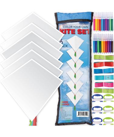 Hapinest DIY Color and Make Your Own Kite Kit for Kids | Easy to Fly Kites Outdoor Toys and Activities for Boys and Girls Ages 4 5 6 7 8 9 10 11 12 Years Old and Up Blank White - 6 Pack - Buy Online on GoSupps.com