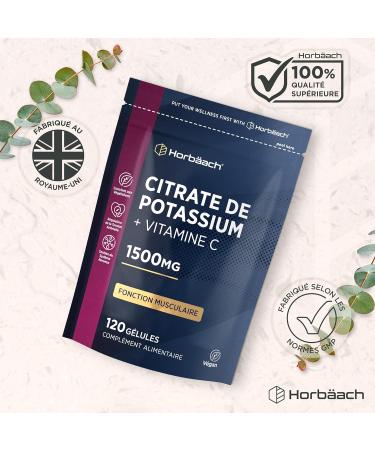 Citrate de Potassium avec Vitamine C | 1500mg | 120 Comprim s V gans | D veloppement musculaire et lectrolytes EFSA | Haut Dosage | Compl ment de Potassium | Horbaach - Buy Online on GoSupps.com