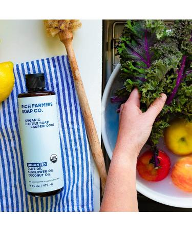 RICH FARMERS Organic Liquid Castile Soap Unscented - 16 oz - Sunflower, Olive, Coconut Oils - Buy Online on GoSupps.com