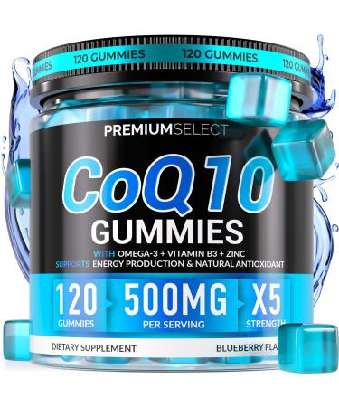 CoQ10 Gummies for Adults 500mg Sugar Free 120 Gummies with Omega-3 Vitamin B3 & Zinc Supports Heart Health Cellular Energy & Antioxidant Support Gummy Chews