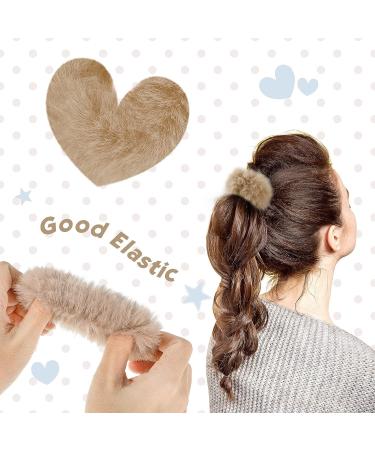 8-Piece Furry Faux Rabbit Fur Hair Scrunchies Set - Dark Color | Elastic Hair Bands for Women and Girls - Buy Online on GoSupps.com