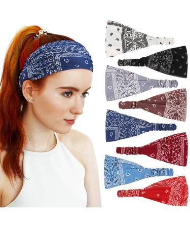 8-Piece Boho Bandana Headbands Set | Paisley Print | Stretchy Yoga Headwraps for Women and Girls - Buy Online on GoSupps.com