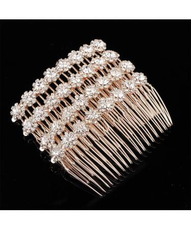 4 Pack Rhinestone Flower Hair Combs for Women - Wedding Bridal Jewelry Clips (Rose Gold) - Buy Online on GoSupps.com