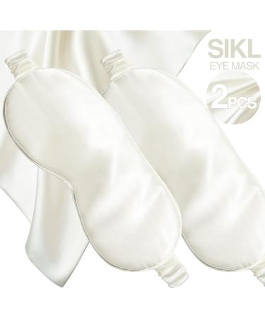 2 Pack 100% Pure 6A Mulberry Silk Sleep Mask for Sleeping - Adjustable Blindfold with Elastic Strap Headband - Natural Cosy 22 Momme Real Silk - White&White - Buy Online on GoSupps.com
