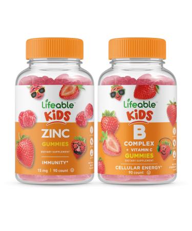 Lifeable Zinc Kids + B Complex Kids Gummies Bundle - Great Tasting Vitamin Supplement Gluten Free GMO Free Chewable Gummy