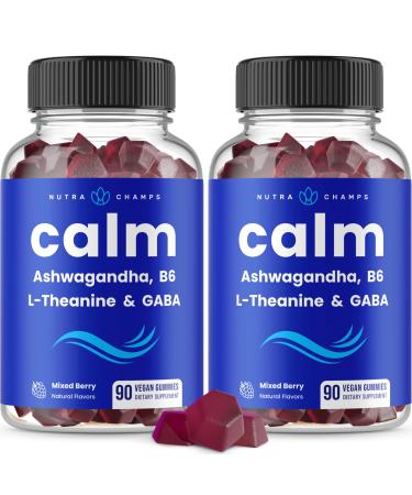 NutraChamps Calm Gummies, Stress Gummies Supplement with Ashwagandha, L-Theanine, GABA, Vitamin B6 & Lemon Balm, 90 Gummies (Pack of 2) 90 Count (Pack of 2)