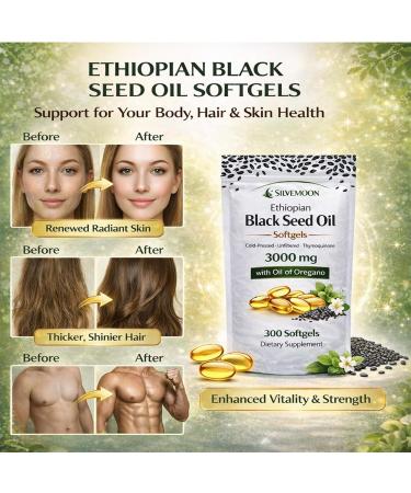 SILVEMOON Ethiopian Black Seed Oil Softgels with Oil of Oregano 3000 mg Cold-Pressed Nigella Sativa Plant-Based Herbal 2-in-1 Formula Non-GMO 300 Softgels (100 Day Supply) - Buy Online on GoSupps.com