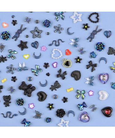 Black 3D Nail Art Charms Kit - Resin Flowers Butterflies Hearts & More | International Shipping - Buy Online on GoSupps.com