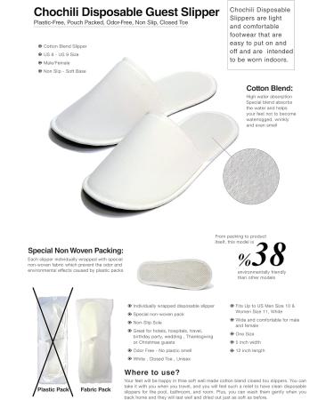 Chochili 5 Pairs Fabric Disposable Hotel Slippers for Airbnb Spa - Fits up to Men Size 10 & Women Size 11 - White - Buy Online on GoSupps.com