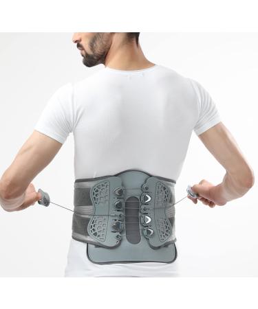 TYNOR LSO Lumbar Decompression Back Brace  Lumbosacral Belt with Semi Rigid Back Panel and Dual Pulley Lace pull System for Sciatica  Spinal Stenosis  Spondylolisthesis  Herniated Disc  Back pain (Universal- Grey)