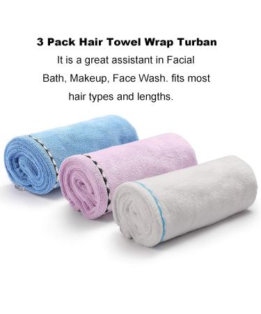 Microfiber Hair Towel Wrap Turban | Quick Dry Bath Shower Towel with Buttons - White Blue Pink - Buy Online on GoSupps.com