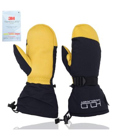 HANDLANDY Winter Snowboarding Mittens Men Women - Warm 3M Thinsulate Thermal Ski Mitten with Build-in Gloves Yellow Mitten Medium