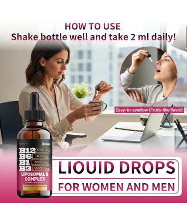 Liposomal Vitamin B12 Sublingual Methylcobalamin Vitamin B Complex Liquid Drops with B6 B1 & B3 Fast Absorption B12 Vitamins for Energy Focus Brain & Heart Support Organic Non-GMO 2 fl oz - Buy Online on GoSupps.com