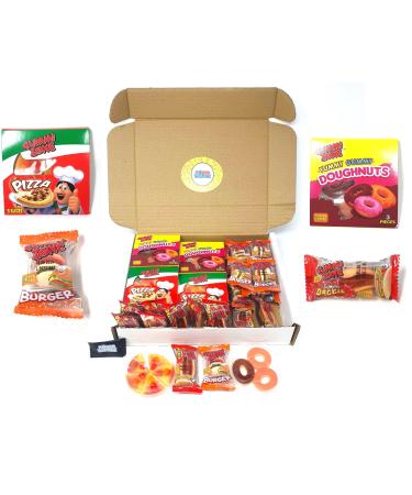 Yummy Gummy Jelly Gum Doughnuts 3pcs Fruit & Yoghurt 8x21g + Jelly & Foam Gum Pizza 5 Slices Fruit & Cream 8x21g + 10x7g Burgers + 10x7g Hot Dogs Boxed Treatz
