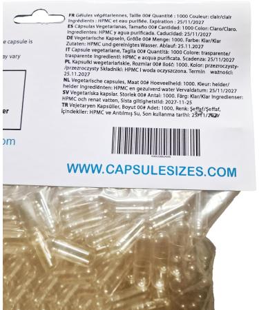 Empty HPMC Vegetarian Capsule Size 00 x 1000 Suitable for Vegans Clear Veggie caps - Buy Online on GoSupps.com