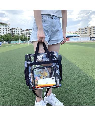 Stadium Approved Clear Tote Bag | Adjustable Shoulder Strap | Zippered Top | Black | 12x12x6 - Buy Online on GoSupps.com