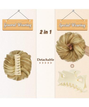 BARSDAR Claw Clip Messy Bun Hairpiece - Curly Synthetic Hair Extension in Creamy Blonde/Sandy Highlights - Buy Online on GoSupps.com