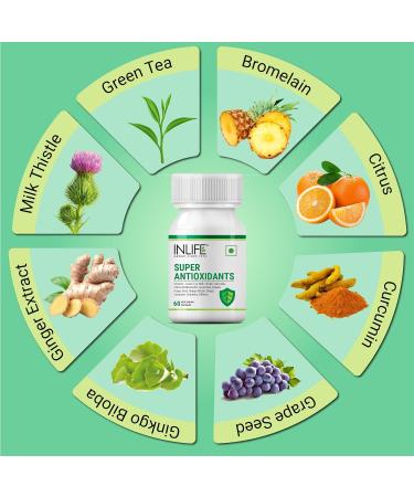 INLIFE Super Antioxidant Supplement - Milk Thistle Curcumin Ginkgo Biloba & Cranberry | 60 Vegan Capsules - Shop Now for International Shipping - Buy Online on GoSupps.com