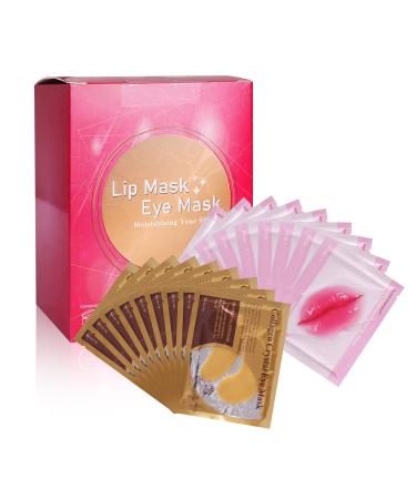 MEICOLY 30 Pads Lip and Eye Mask Sheet Moisturizing Gold Under Eye Mask Gel Crystal Collagen Anti-Aging Eye Patches Dark Circle Remover with Box B Gold Eye Mask and Lip Mask
