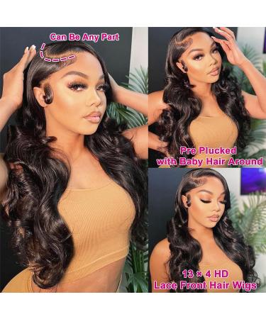 Body Wave Lace Front Human Hair Wig 22 Inch | Pre Plucked 13x4 HD Lace | Glueless 180% Density for Black Women | Bleached Knots | Natural Color - Buy Online on GoSupps.com
