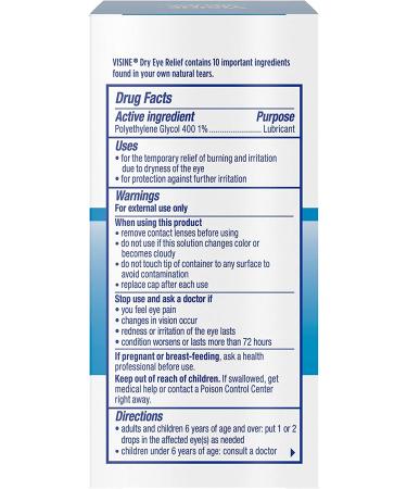Visine Dry Eye Relief Lubricant Eye Drops Twin Pack - 0.5 fl. oz x 2 | Soothes Dry, Gritty Eyes with Polyethylene Glycol 400 | Moisturizing Formula Mimics Real Tears - Buy Online on GoSupps.com