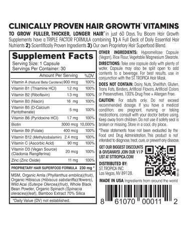 St. TROPICA Natural Hair Growth Vitamins - Clinically Proven Formula for Thicker, Fuller, Longer Hair - 30 Count - 1 Month Supply - Buy Online on GoSupps.com