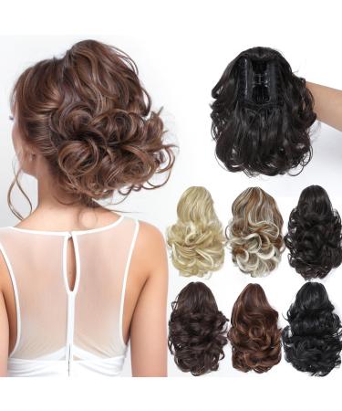 Parxitn ponytail extension 20cm briefly curled chocolate brown claw clip in synthetic hair part ponytail hair extensions braid (8 inch) chocolate brown