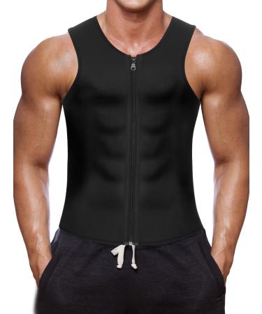 Wonderience Men Waist Trainer Vest Hot Neoprene Sauna Suit Corset Body Shaper Zipper Tank Top Workout Shirt X-Large Black