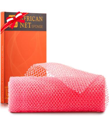 African Net Sponge African Net Long Net Bath Sponge Exfoliating Shower Body Scrubber Back Scrubber Skin Smoother Great for Daily Use (Pink)