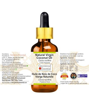 Greenwood Essential Natural Virgin Coconut Oil (Cocos nucifera) with Glass Dropper Cold Pressed (Pack of Three) 100ml X 3 (10 oz) - Buy Online on GoSupps.com