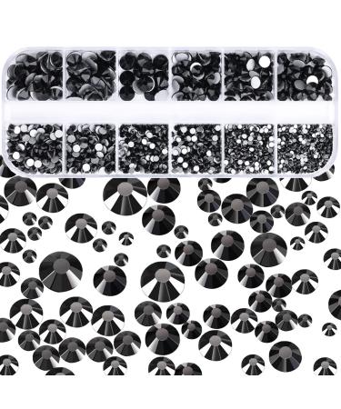 Dowarm 2650 Pieces Non Hotfix Glass Flat Back Crystal Rhinestones  6 Sizes 1.5mm - 6.5mm  Glue Fix Flatback Crystals Loose Gemstones for Crafts Nail Face Art Clothes Jewels (Jet Black)