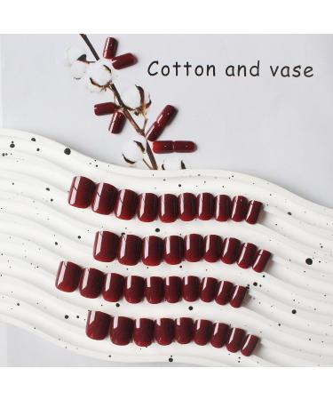 48PCS Reddish Brown Press on Nails - Xcreando Short Square Acrylic Fake Nails Set for Women & Girls | Glossy Wine Red Stick-On & Glue-On False Gel Nails - Buy Online on GoSupps.com