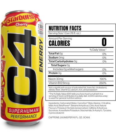 Cellucor C4 Starburst Cherry Energy Drink - 16oz, Sugar-Free Pre Workout Performance Drink (Pack of 12) - Buy Online on GoSupps.com