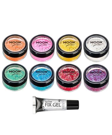 Spreater with shimmering glitter from Moon Glitter - 100% cosmetic glitter for face body nails hair and lips - 5g - set with 8 colors
