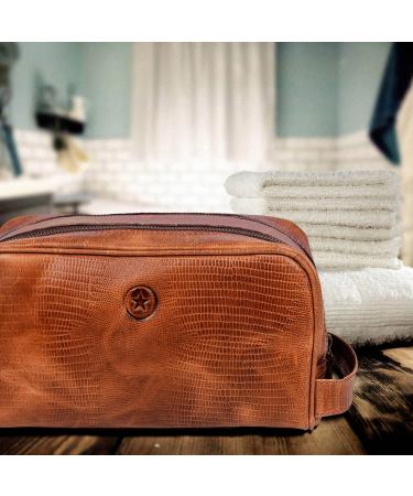 Aaron Leather Goods Brown Leather Toiletry Bag 10.5 Inch - Unisex Travel Organizer - Buy Online on GoSupps.com