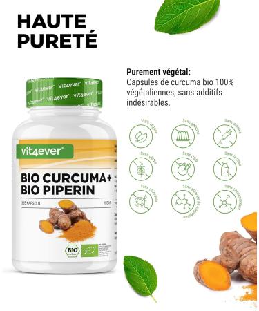 vit4ever Curcuma bio au poivre noir - 365 g lules - 4511 mg de curcuma bio (curcuma) par dose journali re - avec curcumine & pip rine - qualit 100% bio - fortement dos - v g talien - Buy Online on GoSupps.com