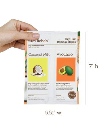 Curl Rehab Dry Hair Repair Dual Treatment 6-Pack - Coconut Milk Repairing Oil & Avocado Hydrating Mask - 4.8 Oz Packette - Damage Repair Solution - Buy Online on GoSupps.com