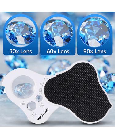 YOCTOSUN 30X 60X 90X Illuminated Jewelry Loupe Magnifier with UV Light and LED Lights - Ideal for Jewelry, Gems, Coins, Stamps - Buy Online on GoSupps.com